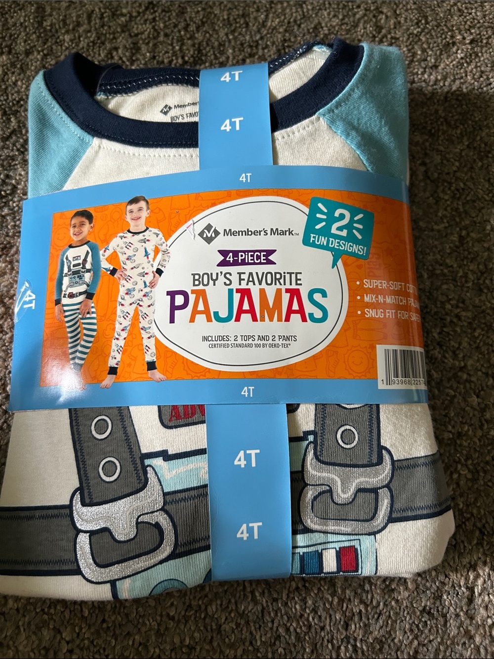 Member's Mark Boys' 4-Piece Pajama Set space themed. 4T